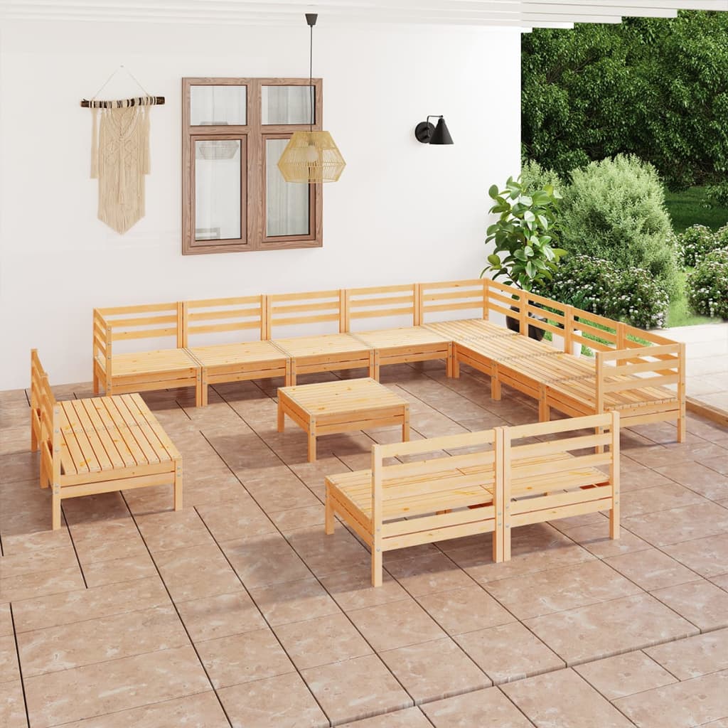 Vetonek Juego de muebles de jardín 13 piezas madera maciza de pino