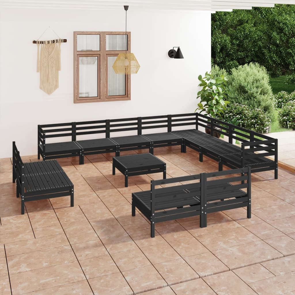 Vetonek Juego de muebles de jardín 13 pzas madera maciza de pino negro