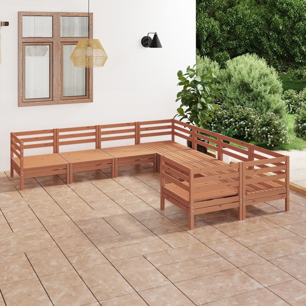 Vetonek Juego muebles de jardín 8 piezas madera maciza pino marrón miel