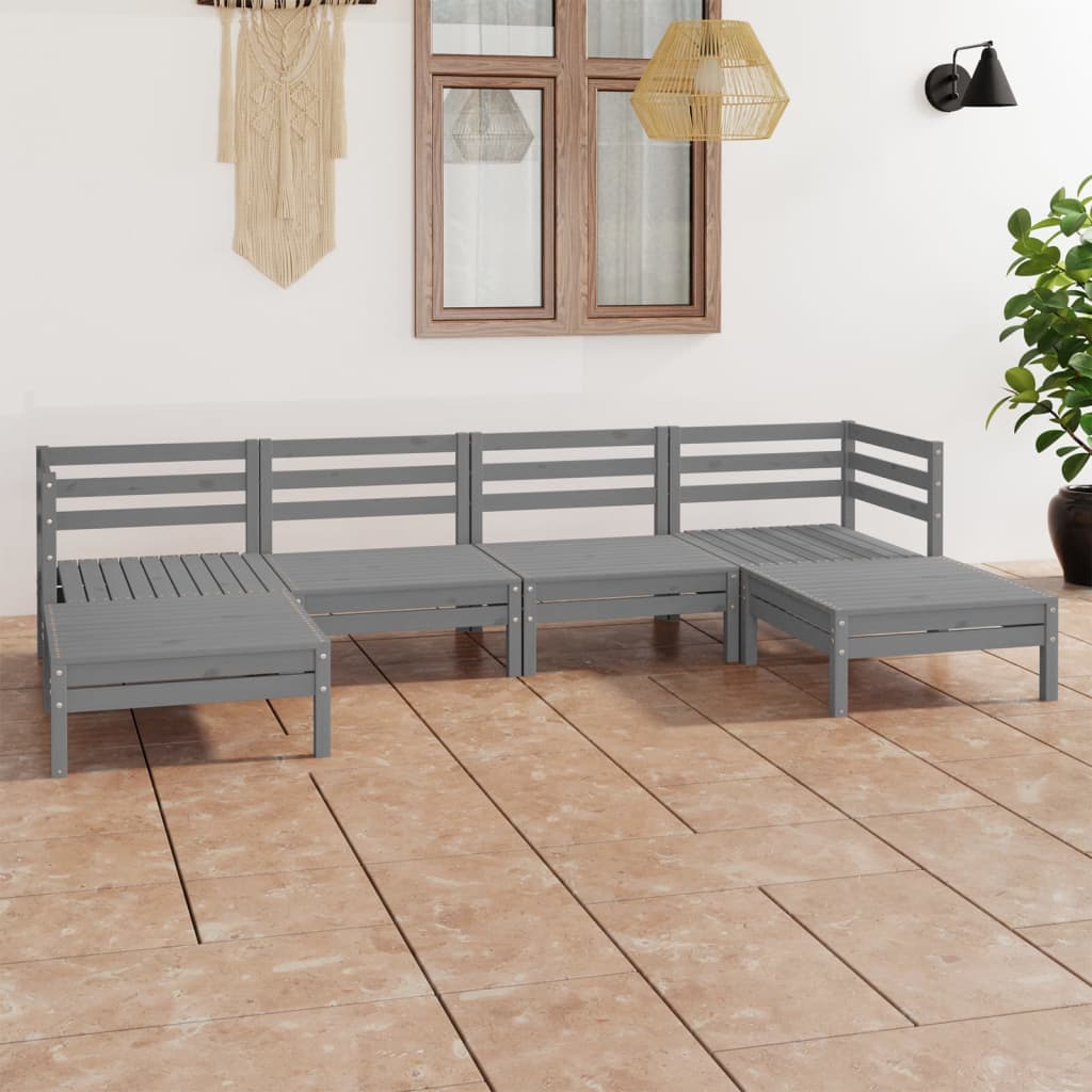 Vetonek Muebles de jardín 6 piezas gris madera de pino maciza