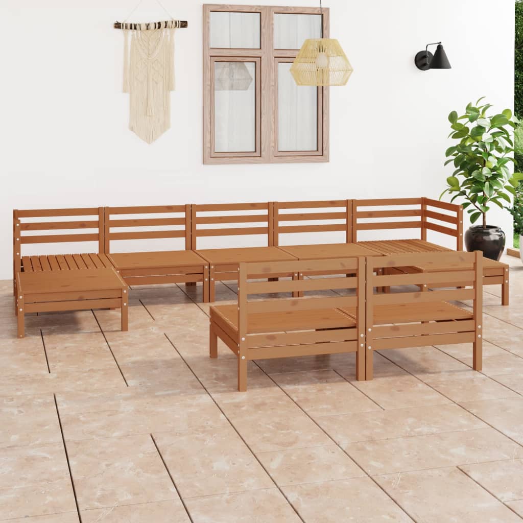 Vetonek Set de muebles de jardín 9 pzas madera maciza pino marrón miel