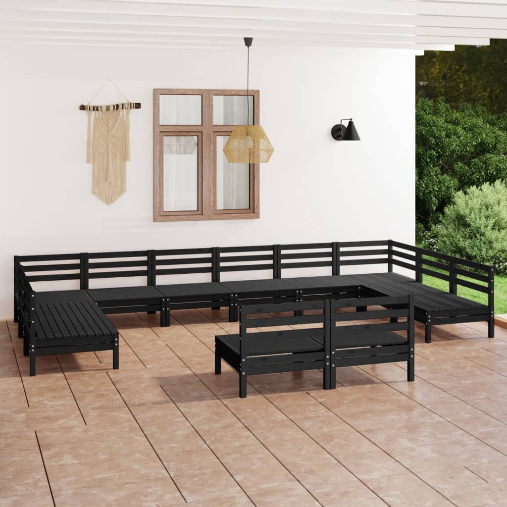 Vetonek Juego de muebles de jardín 12 pzas madera maciza de pino negro