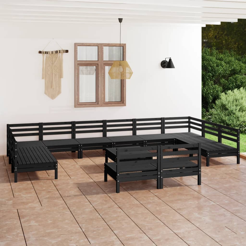 Vetonek Juego de muebles de jardín 13 pzas madera maciza de pino negro