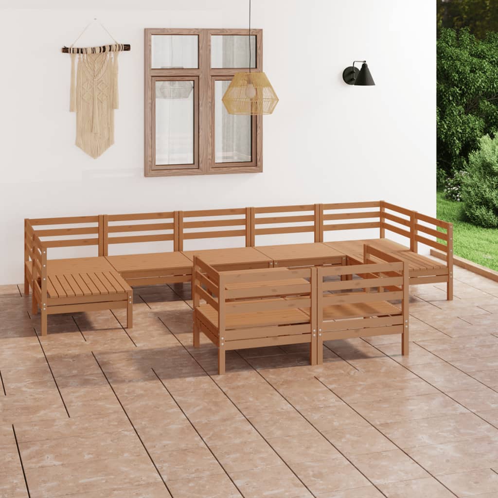 Vetonek Juego muebles de jardín 10 pzas madera maciza pino marrón miel