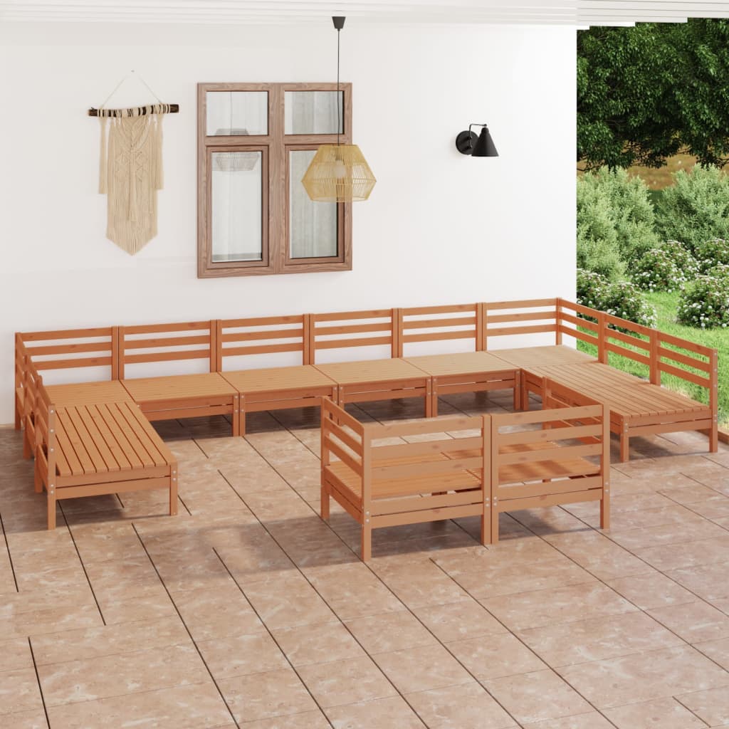 Vetonek Juego muebles de jardín 12 pzas madera maciza pino marrón miel