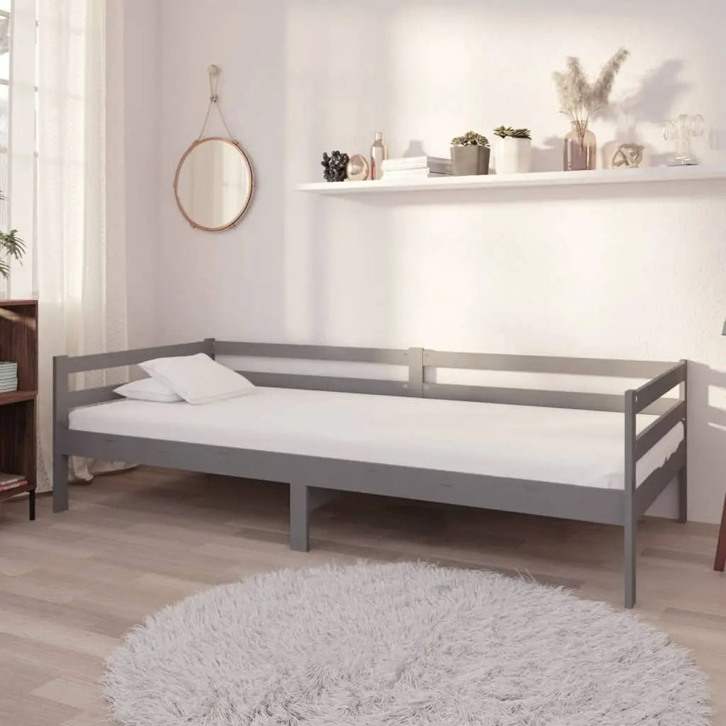 Vetonek Sofá cama con colchón madera de pino maciza gris 90x200 cm