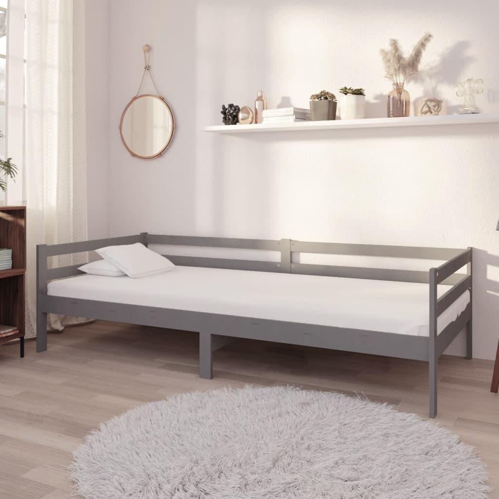 Vetonek Sofá cama con colchón madera de pino maciza gris 90x200 cm