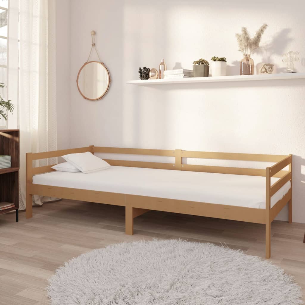 Vetonek Sofá cama y colchón madera pino maciza marrón miel 90x200 cm