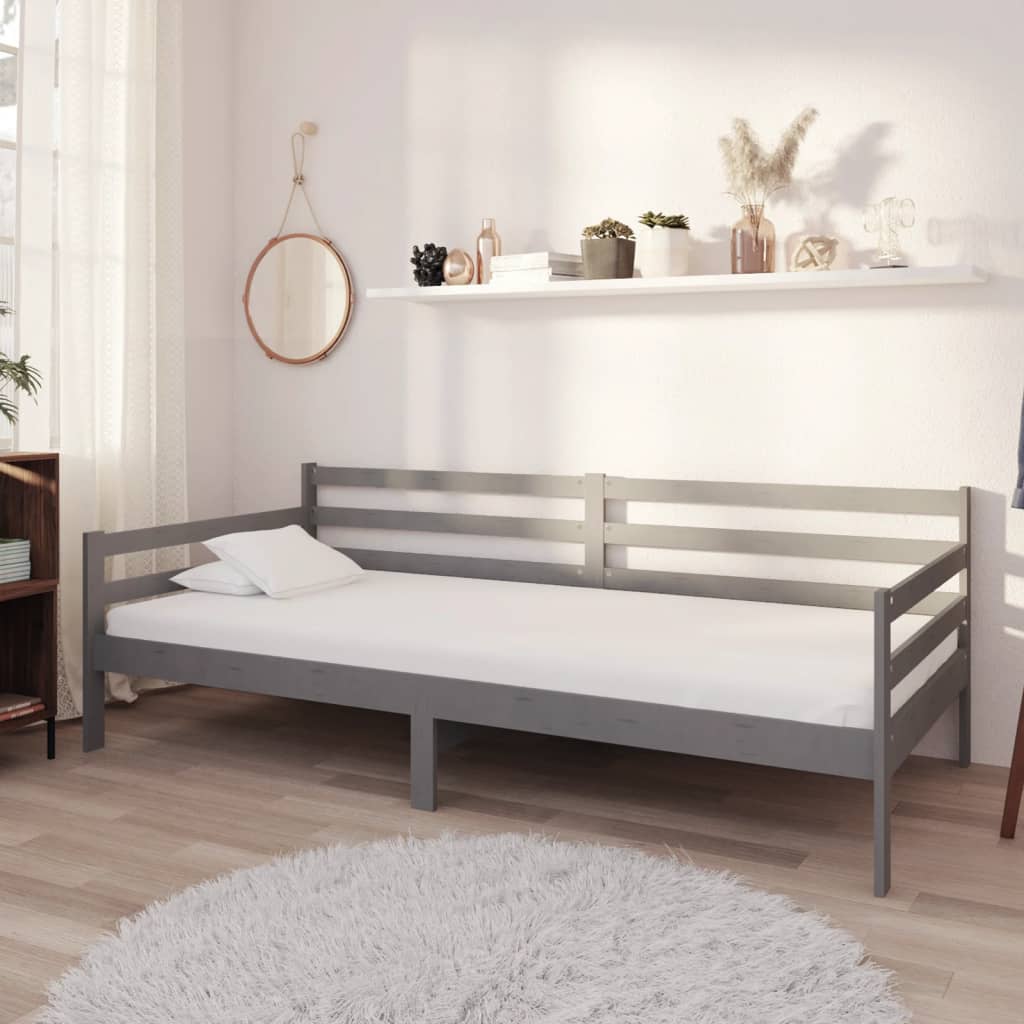 Vetonek Sofá cama con colchón madera de pino maciza gris 90x200 cm