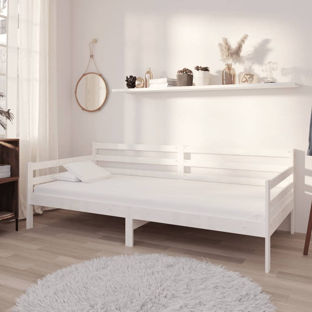 Vetonek Sofá cama con colchón madera de pino maciza blanco 90x200 cm