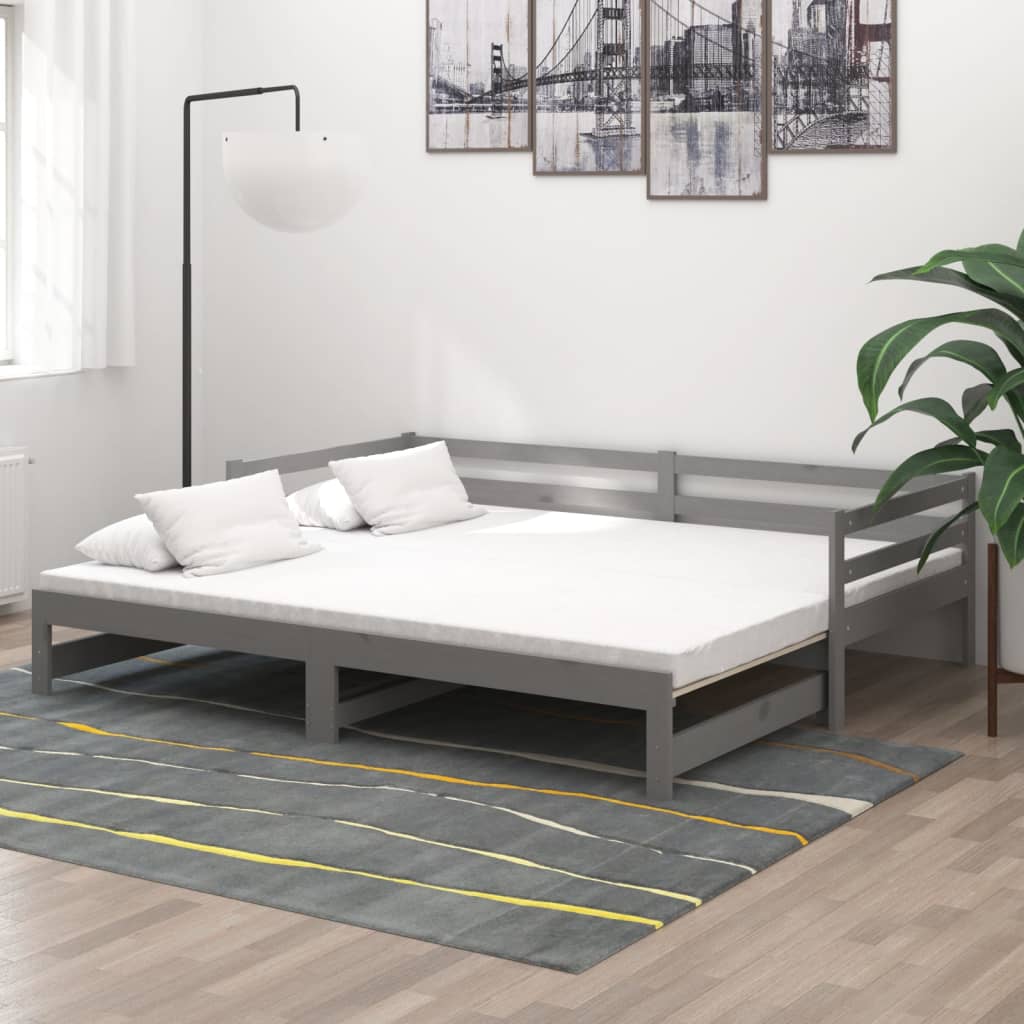 Vetonek Sofá cama extraíble madera maciza de pino gris 2x(90x200) cm