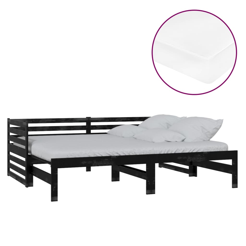 Sofá cama extraíble madera maciza de pino negro 2x(90x200) cm vidaXL