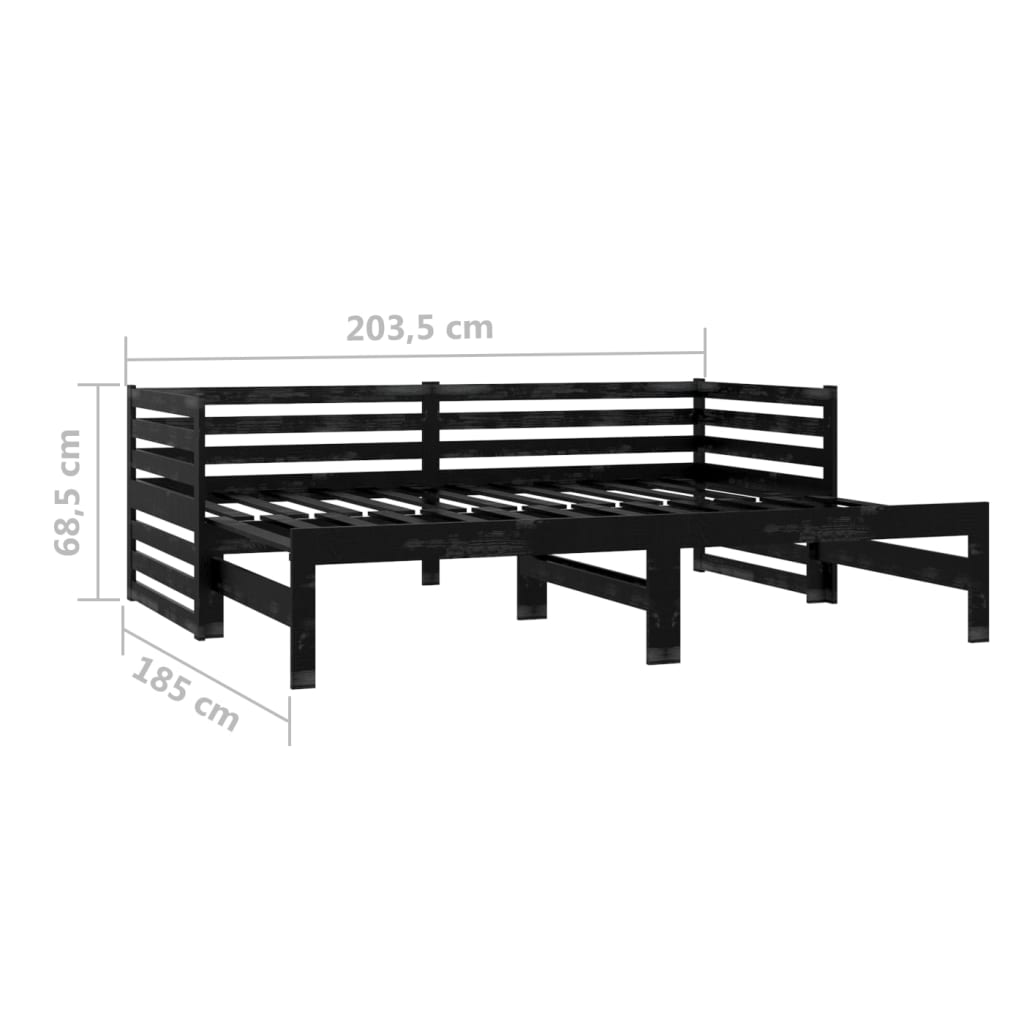 Sofá cama extraíble madera maciza de pino negro 2x(90x200) cm vidaXL