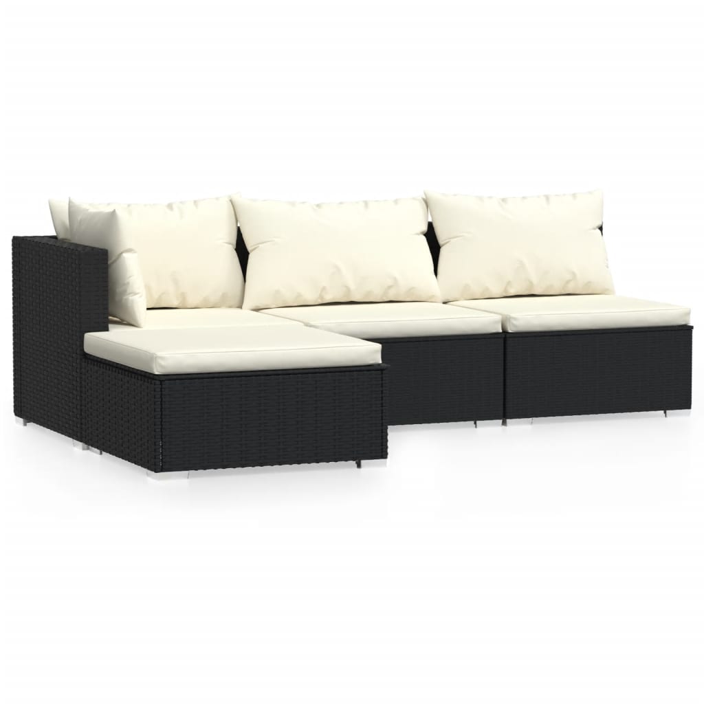 Set de muebles de jardín 4 pzas y cojines ratán sintético negro vidaXL