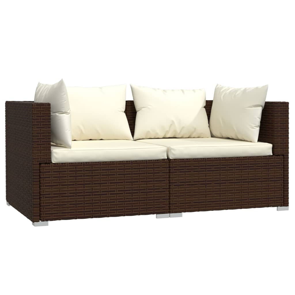 Set muebles de jardín 3 piezas y cojines ratán sintético marrón vidaXL