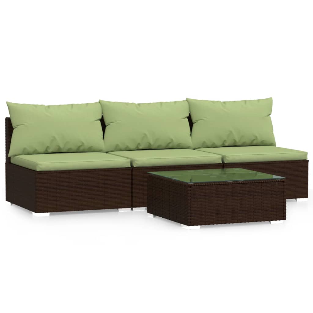 Set muebles de jardín 4 piezas y cojines ratán sintético marrón vidaXL