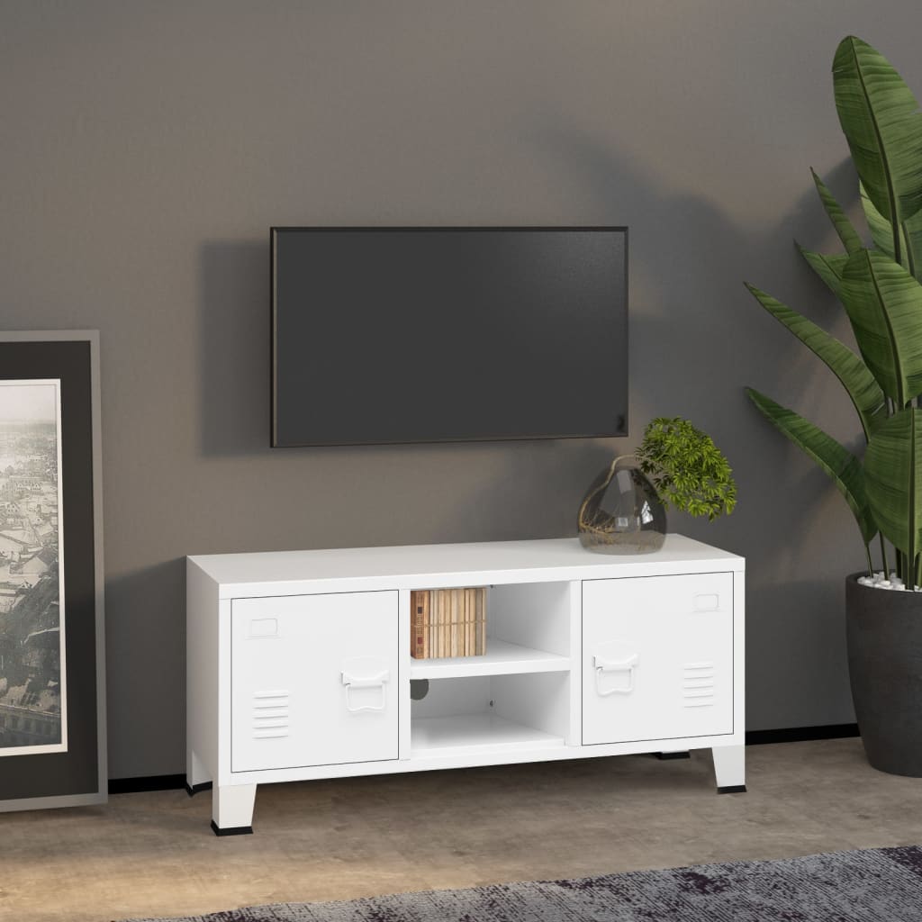 Vetonek Mueble de TV industrial metal blanco 105x35x42 cm