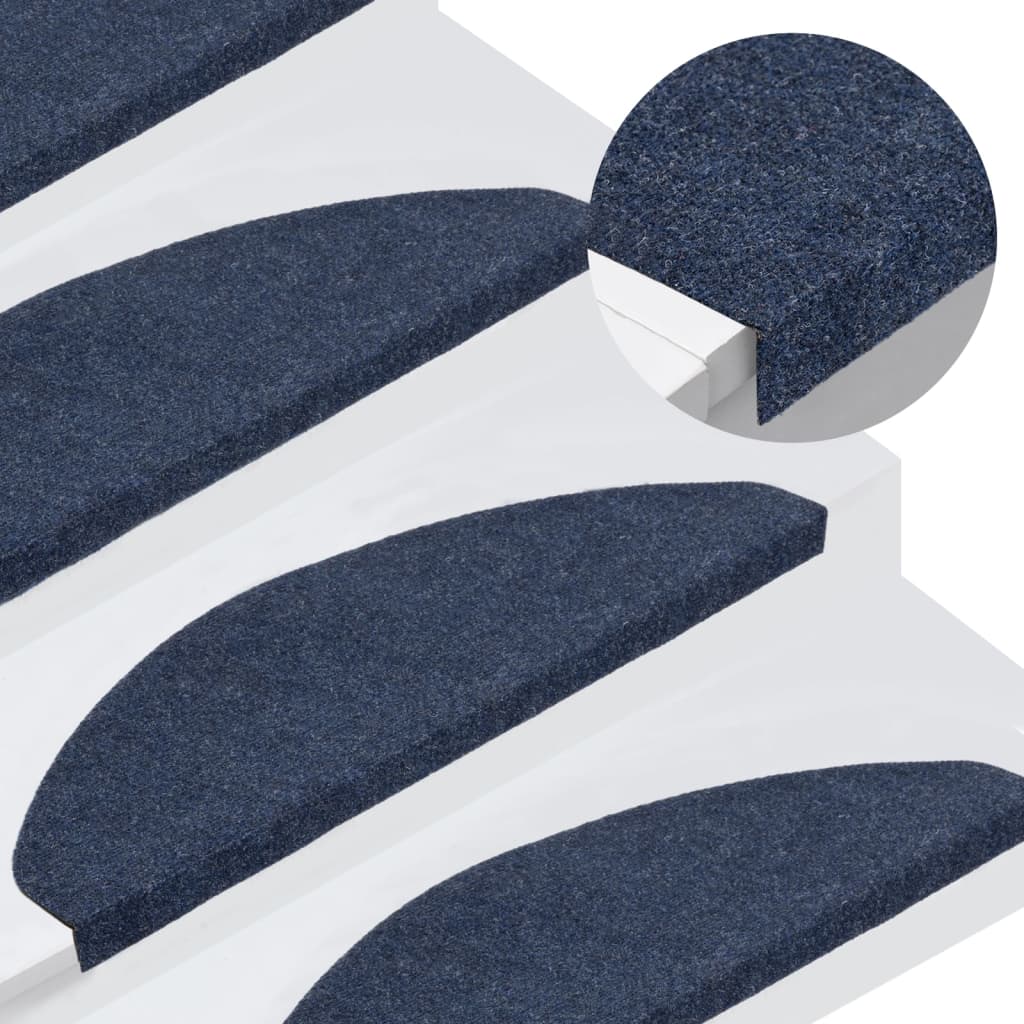 Vetonek Alfombrilla autoadhesiva de escalera 15 uds azul 65x22,5x3,5 cm