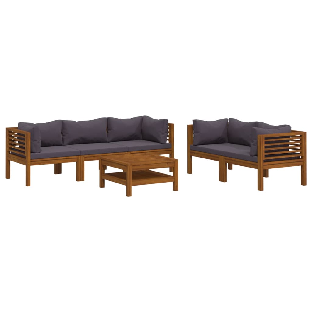 Muebles de jardín 6 pzas cojines madera maciza de acacia vidaXL