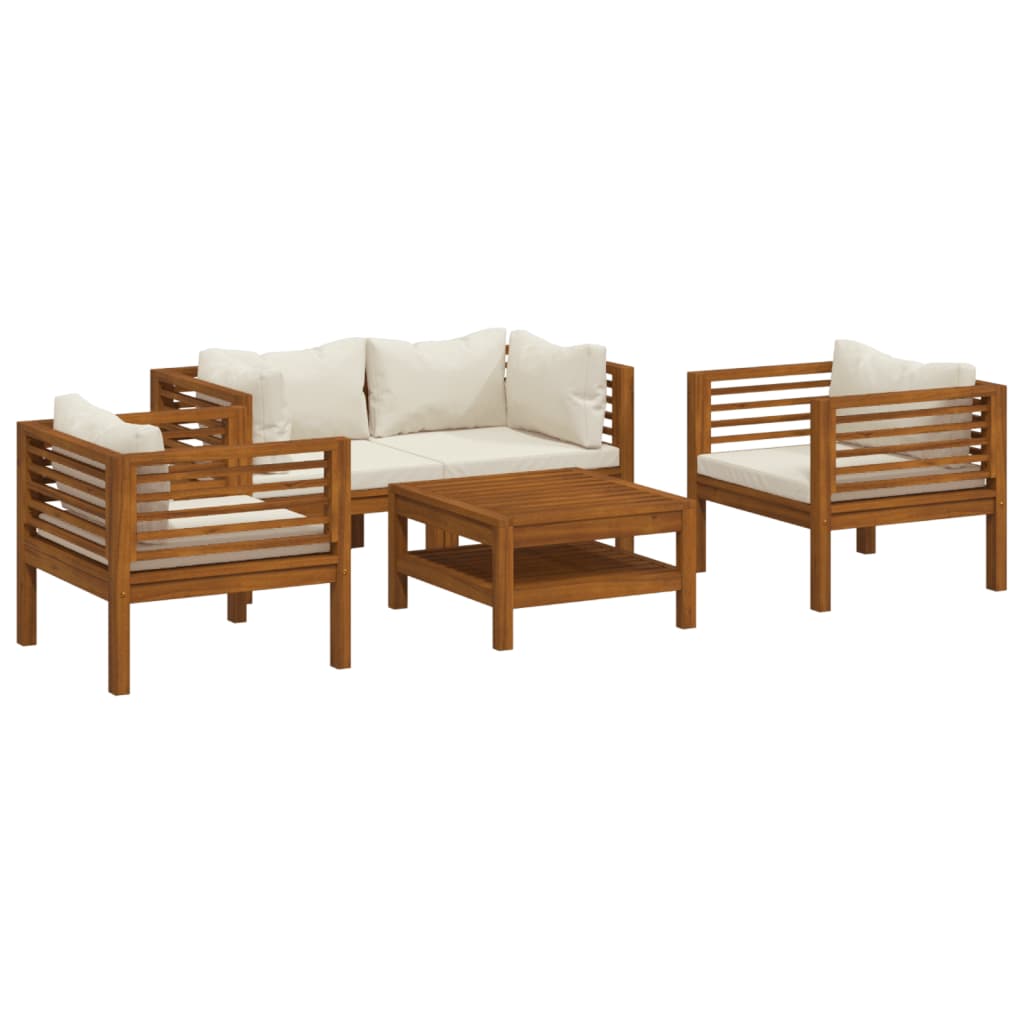 Muebles de jardín 5 pzas cojines crema madera maciza de acacia vidaXL