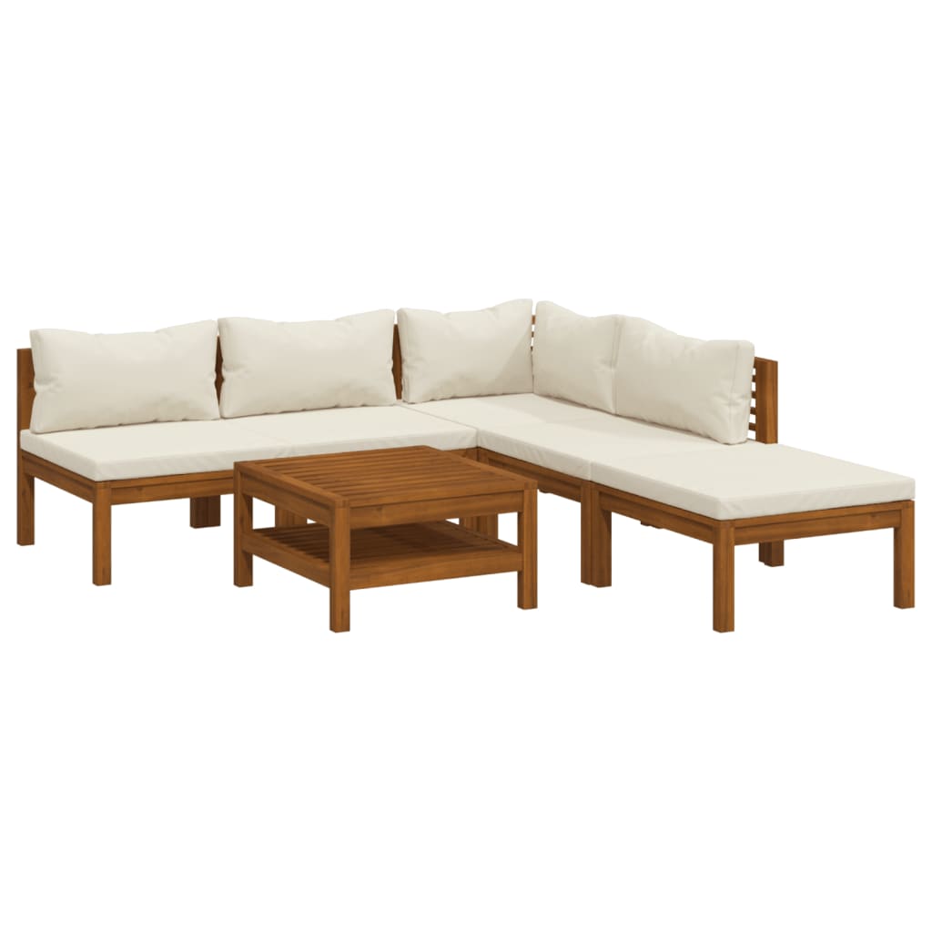 Muebles de jardín 6 pzas cojines crema madera maciza de acacia vidaXL