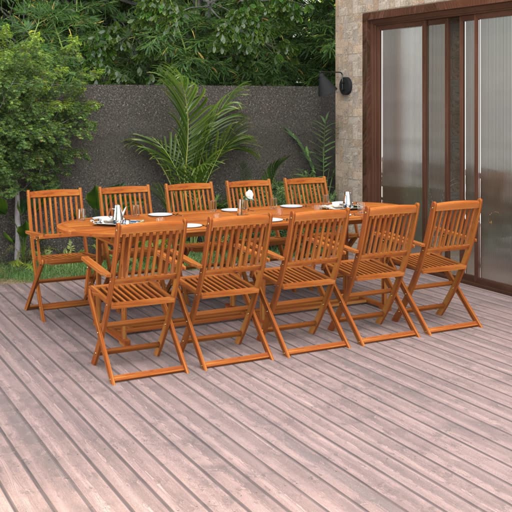 Vetonek Set comedor de jardín 11piezas madera maciza acacia 280x90x75cm