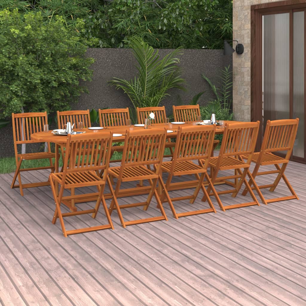 Vetonek Set comedor de jardín 11piezas madera maciza acacia 280x90x75cm