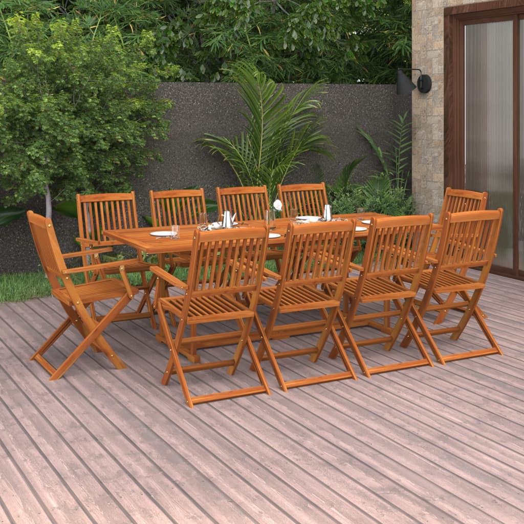 Vetonek Set comedor de jardín 11piezas madera maciza acacia 220x90x75cm