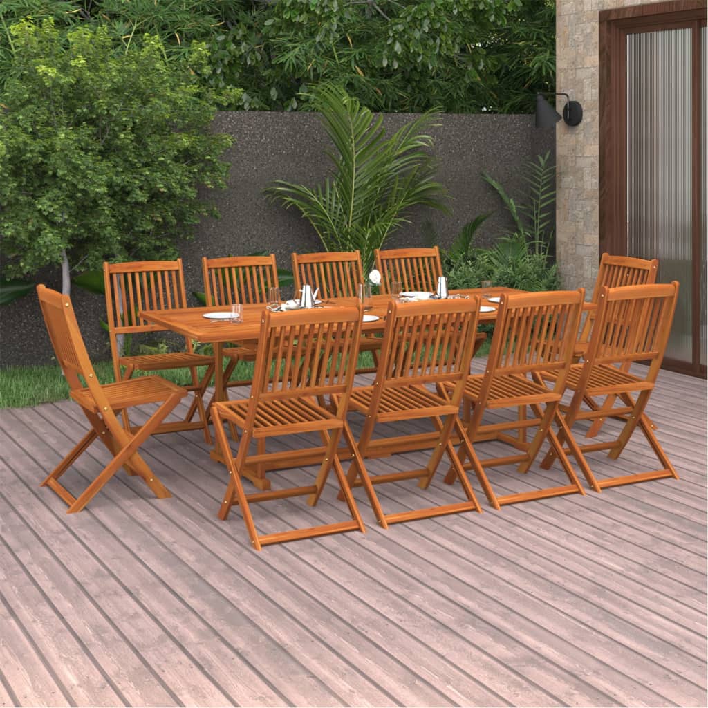 Vetonek Set comedor de jardín 11piezas madera maciza acacia 220x90x75cm