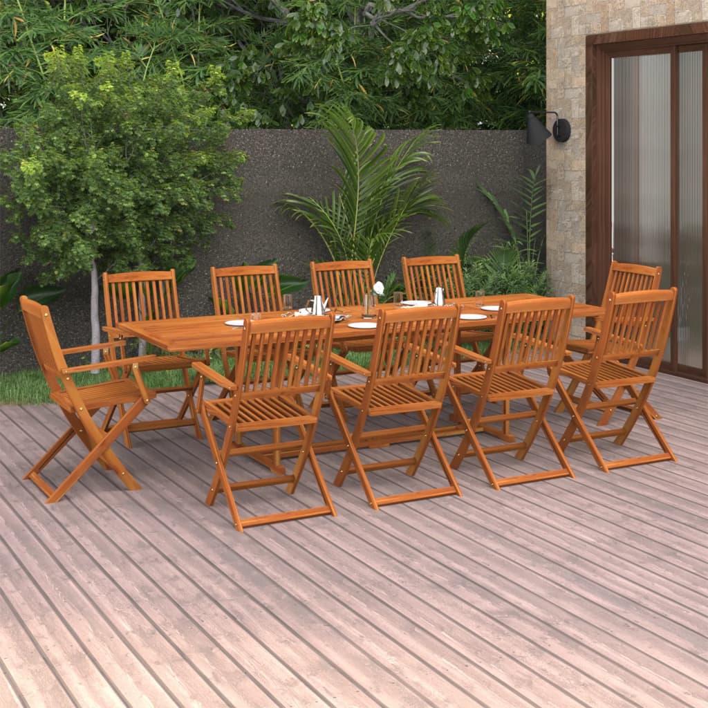 Vetonek Set comedor de jardín 11piezas madera maciza acacia 280x90x75cm