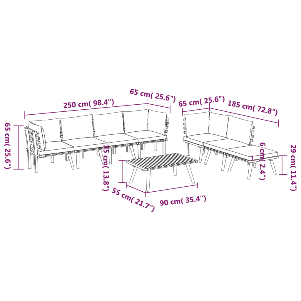 Muebles de jardín 8 piezas con cojines madera maciza de acacia vidaXL