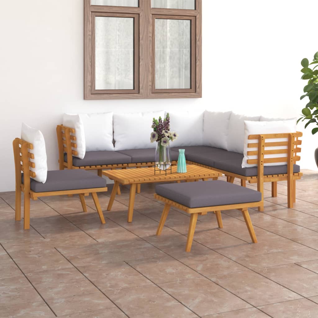 Vetonek Muebles de jardín 8 piezas con cojines madera maciza de acacia 