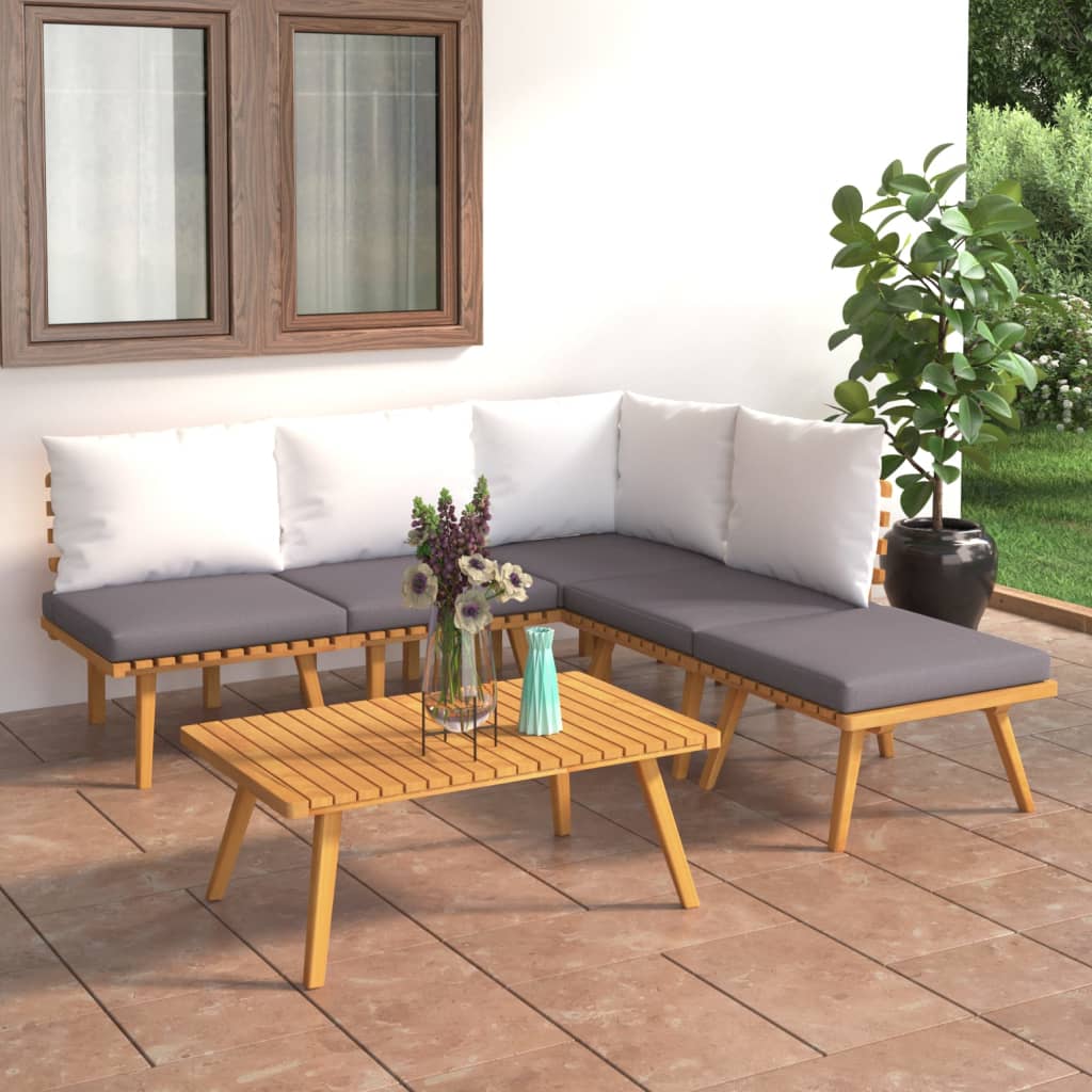 Vetonek Muebles de jardín 6 piezas con cojines madera maciza de acacia 