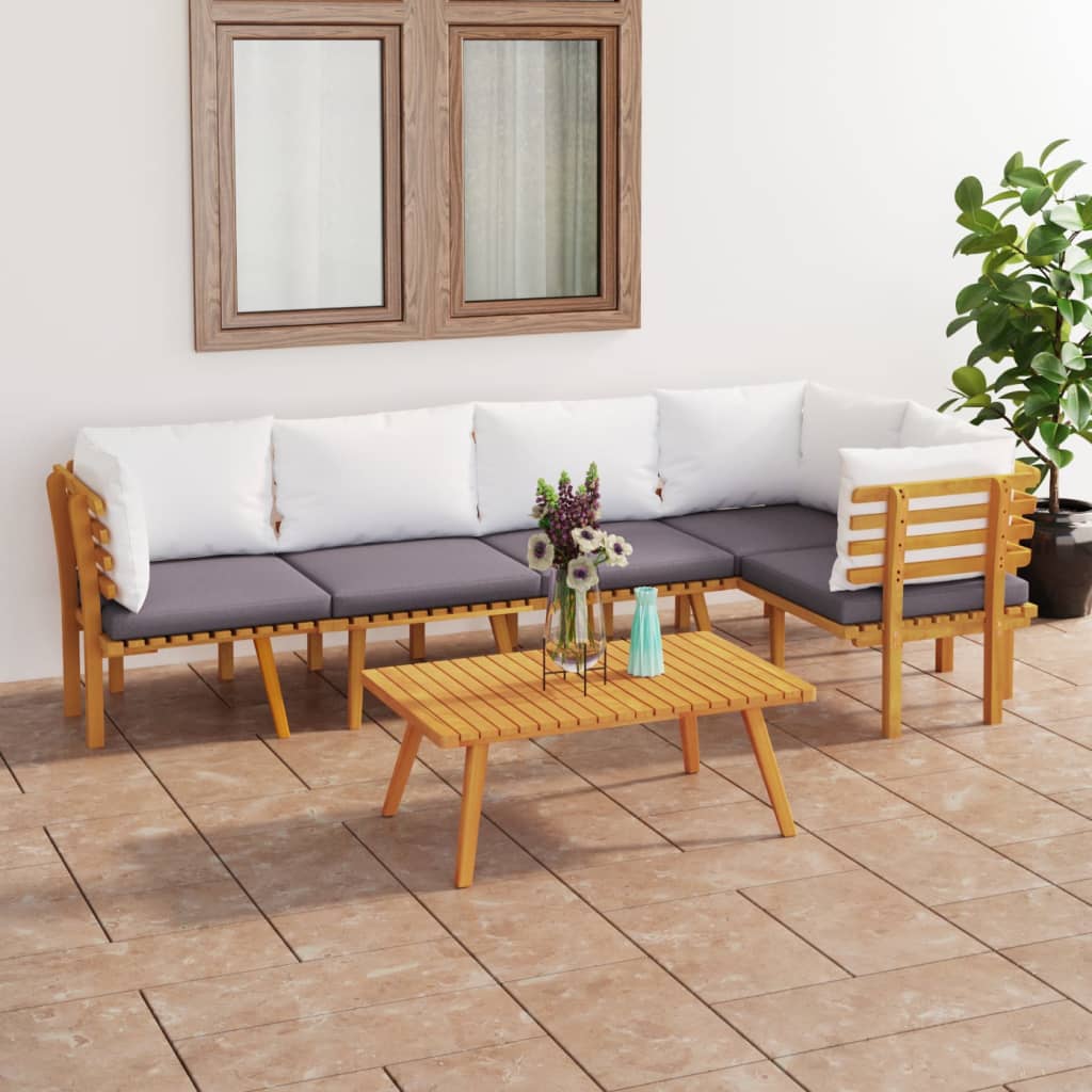 Vetonek Muebles de jardín 6 piezas con cojines madera maciza de acacia 