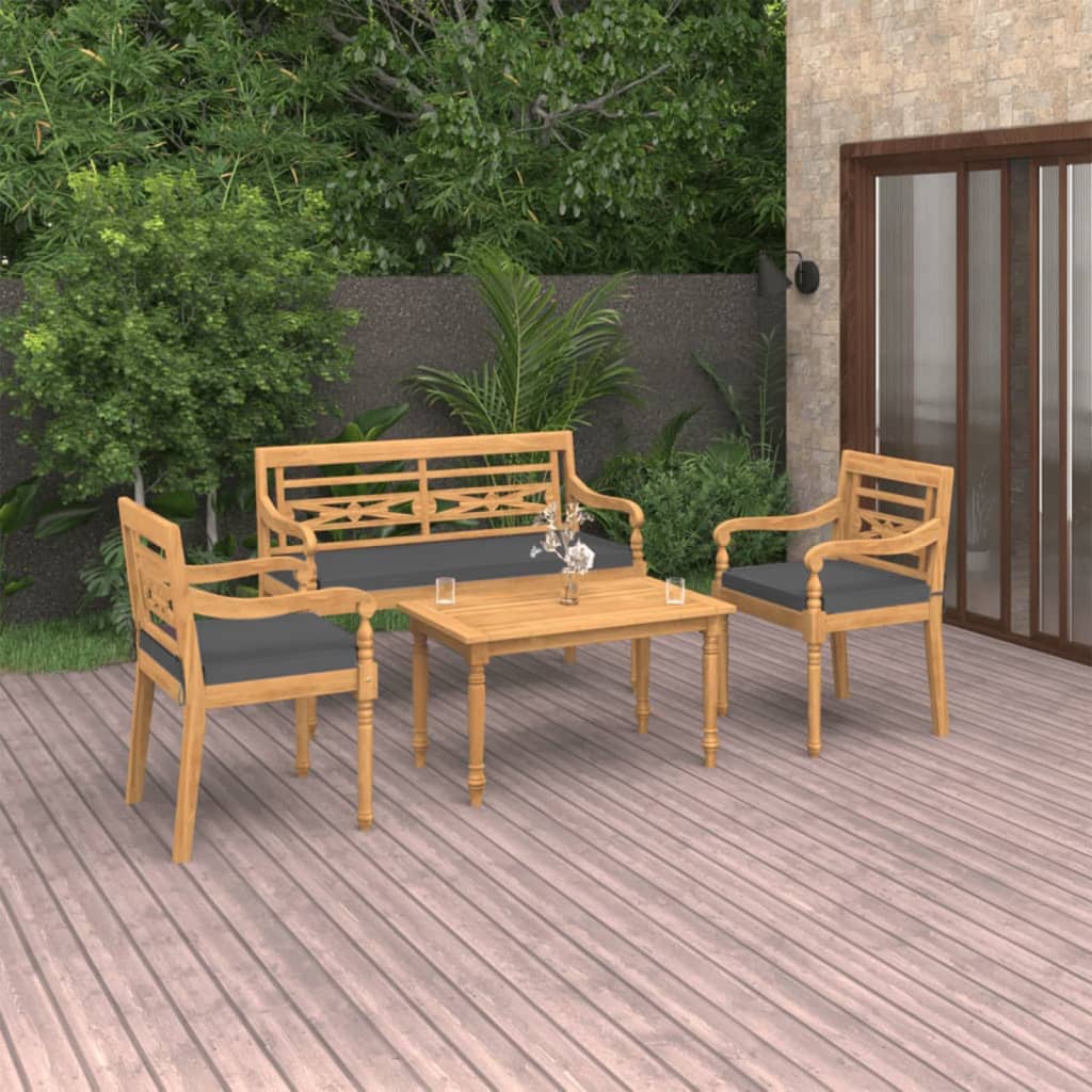 Vetonek Set de muebles de jardín 4 pzas y cojines madera maciza de teca