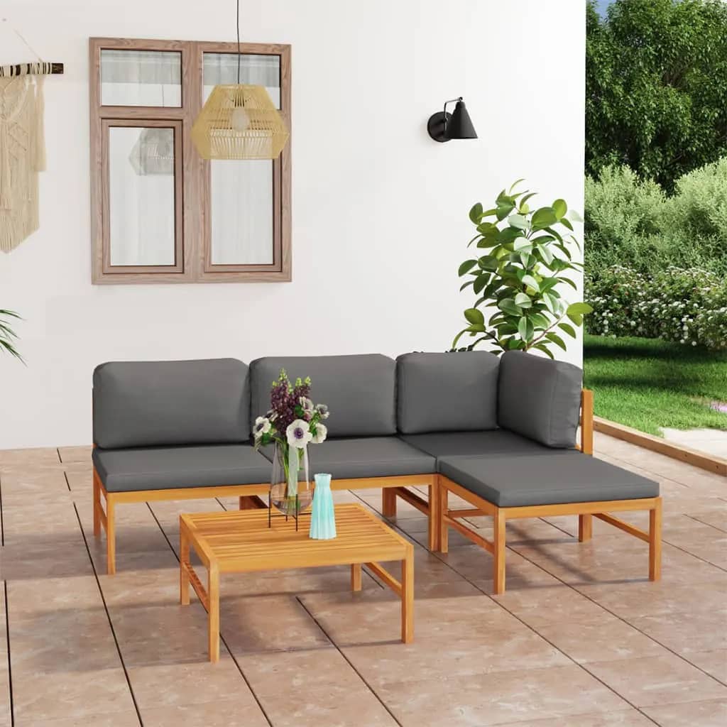 Vetonek Set de muebles de jardín 5 pzas madera de teca y cojines gris