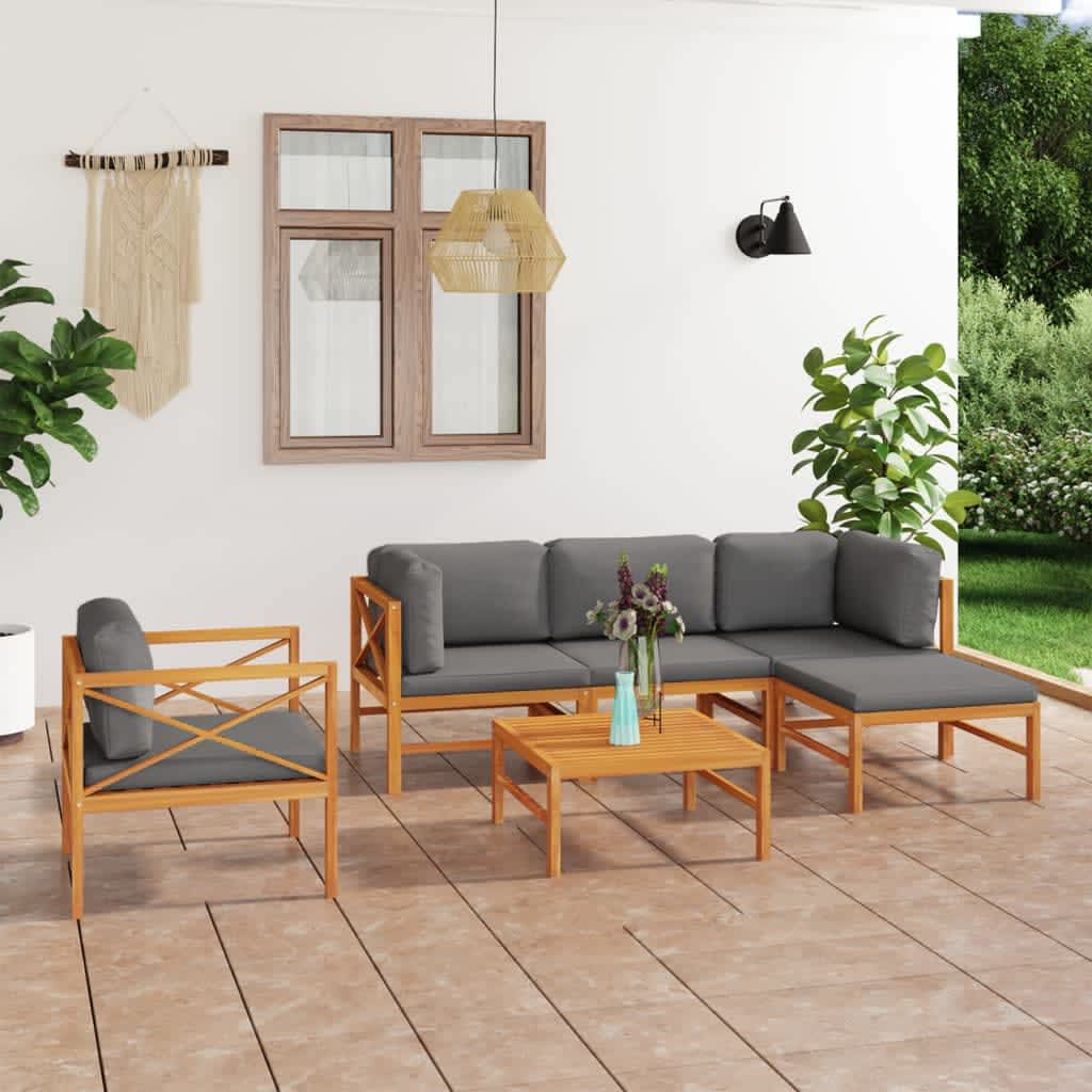 Vetonek Set de muebles de jardín 6 pzas madera de teca y cojines gris