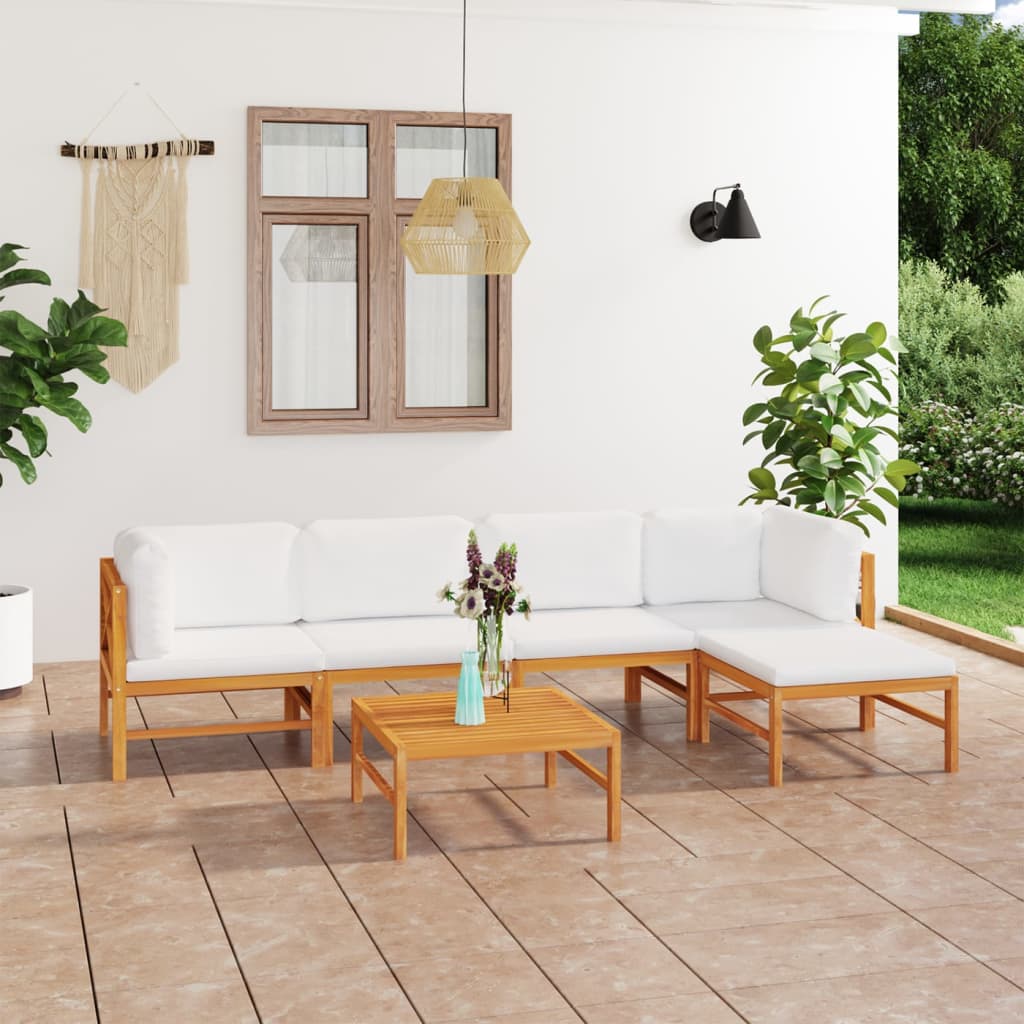 Vetonek Set de muebles de jardín 6 pzas madera de teca y cojines crema