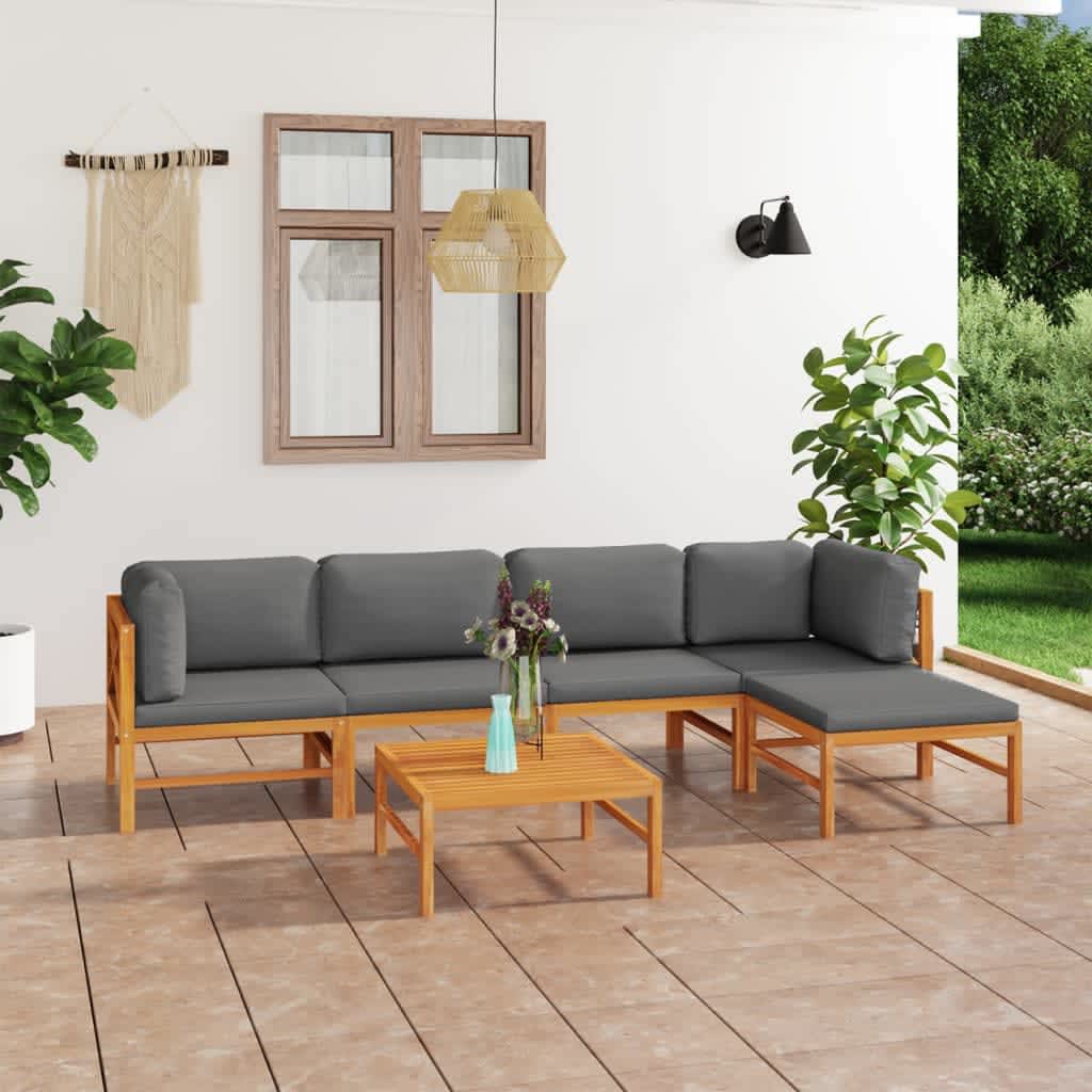 Vetonek Set de muebles de jardín 6 pzas madera de teca y cojines gris