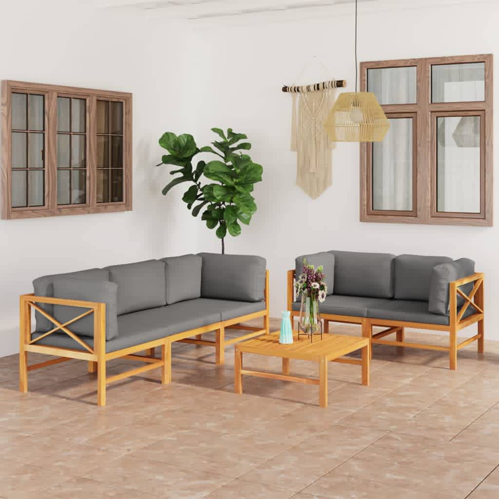 Vetonek Set de muebles de jardín 6 pzas madera de teca y cojines gris