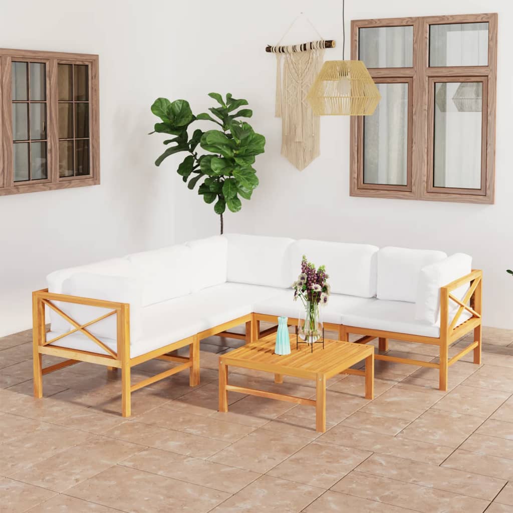 Vetonek Set de muebles de jardín 6 pzas madera de teca y cojines crema