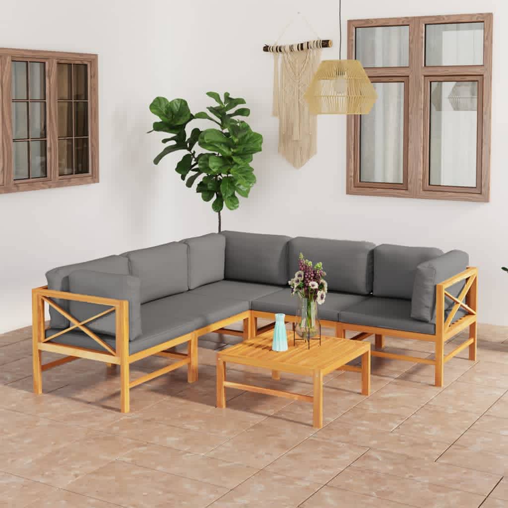 Vetonek Set de muebles de jardín 6 pzas madera de teca y cojines gris