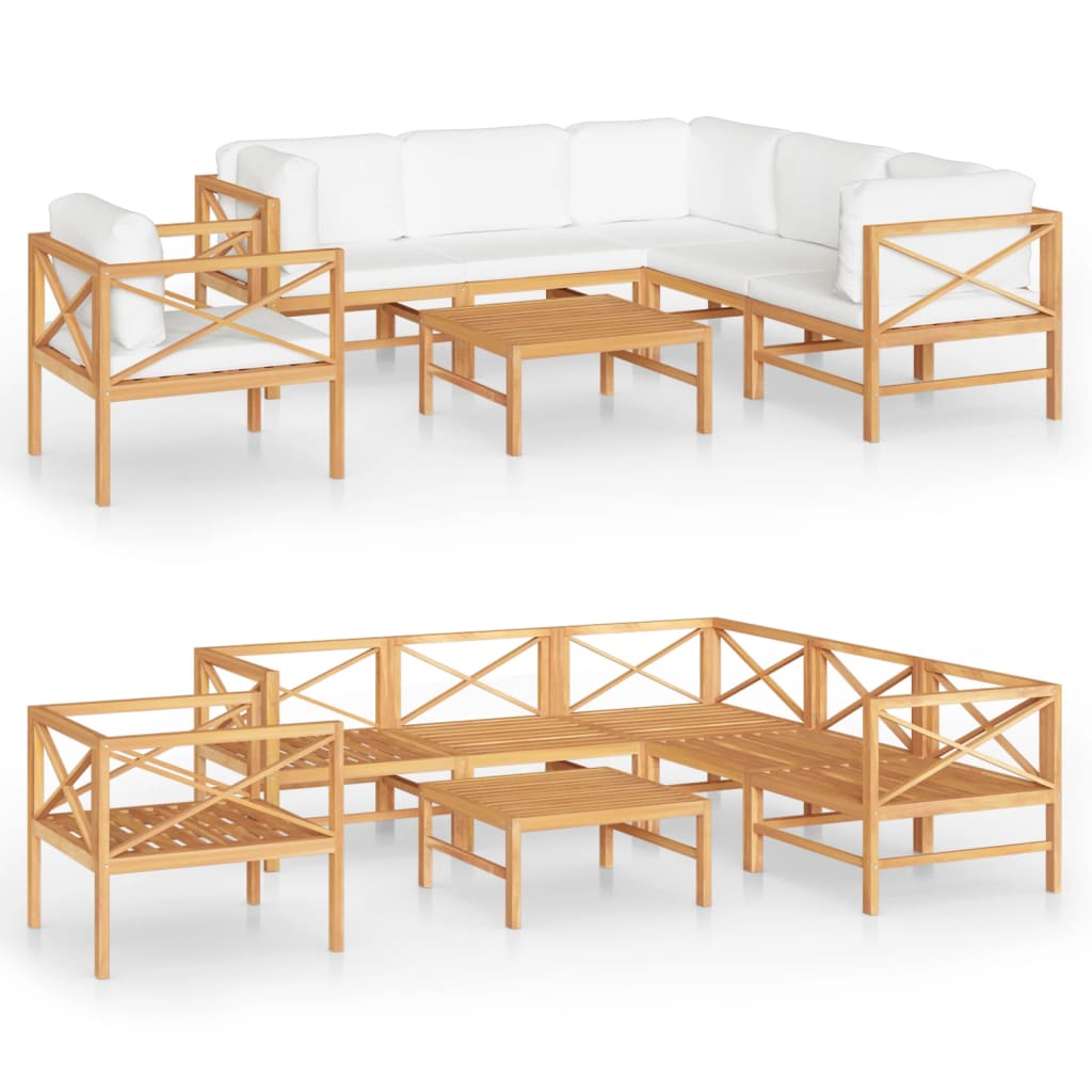 Set de muebles de jardín 7 pzas madera de teca y cojines crema vidaXL