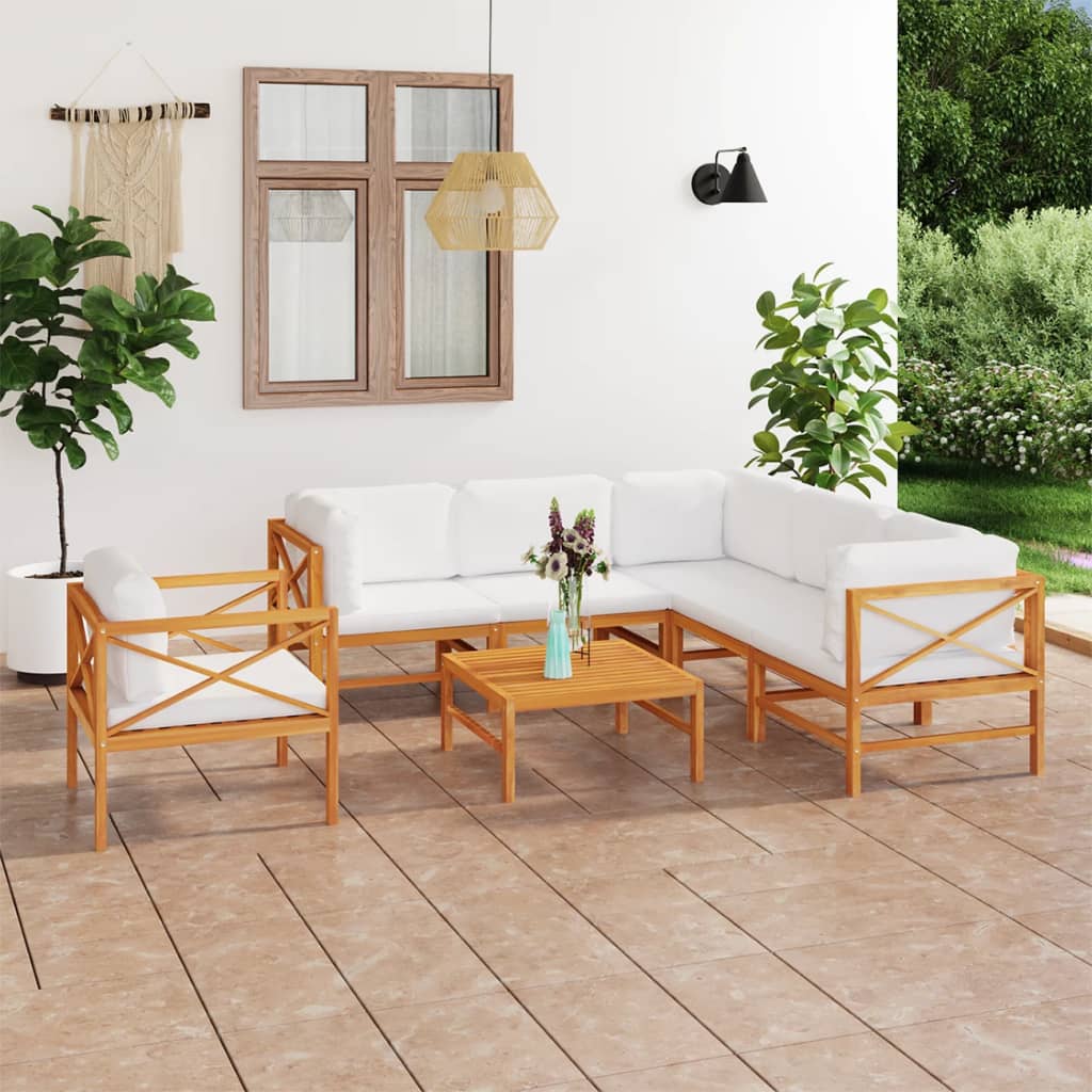 Vetonek Set de muebles de jardín 7 pzas madera de teca y cojines crema