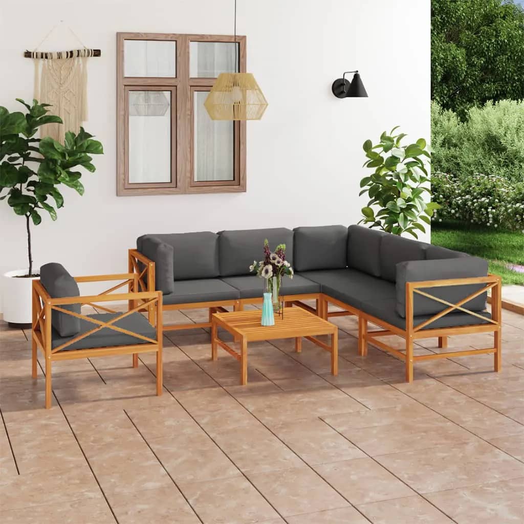 Vetonek Set de muebles de jardín 7 pzas madera de teca y cojines gris