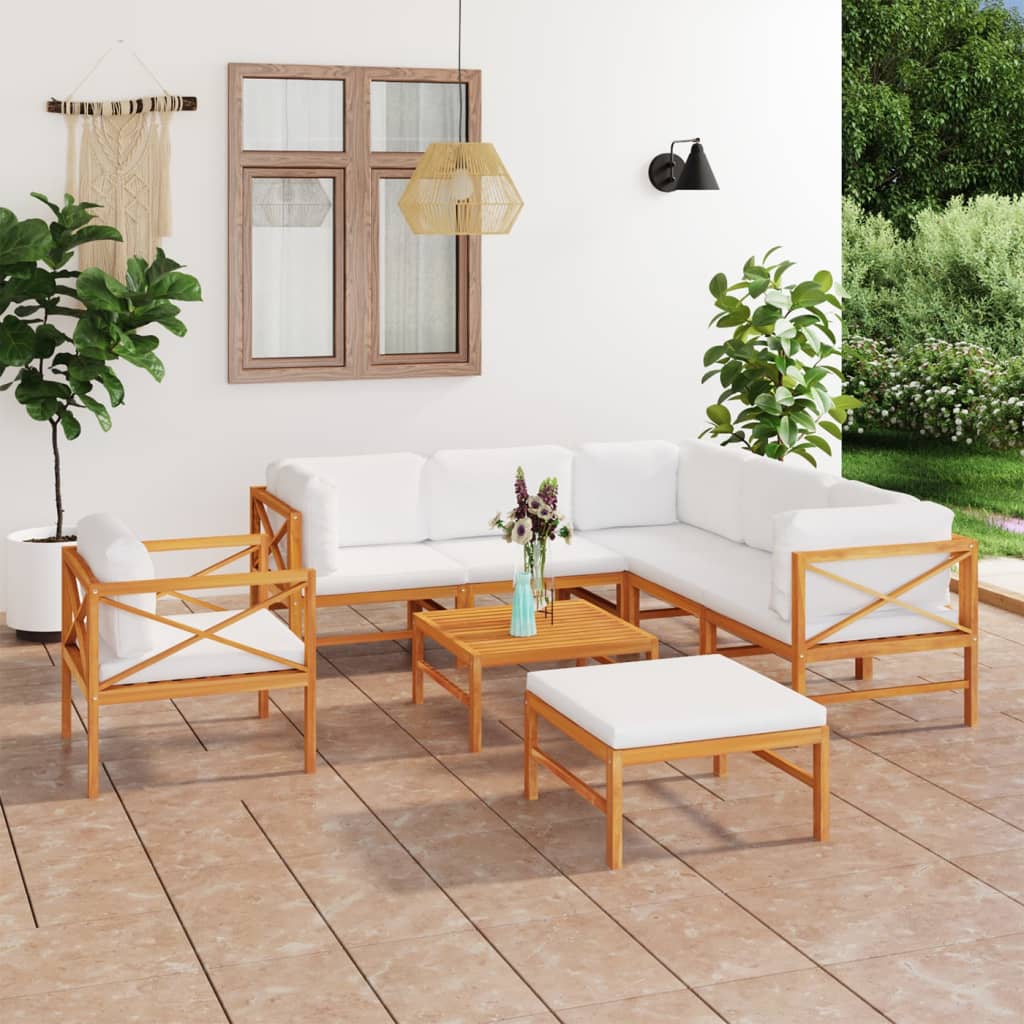 Vetonek Set de muebles de jardín 8 pzas madera de teca y cojines crema