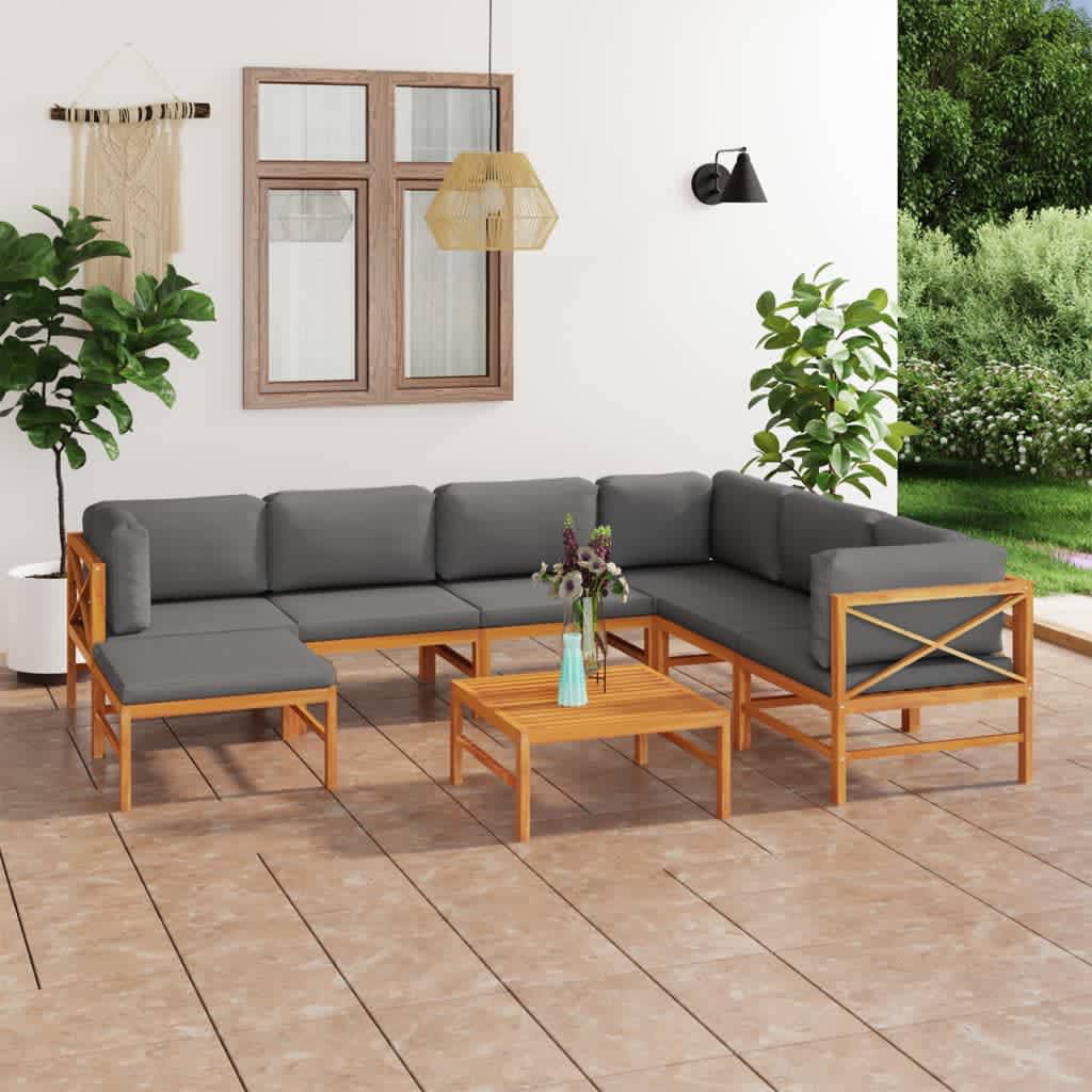 Vetonek Set de muebles de jardín 8 pzas madera de teca y cojines gris