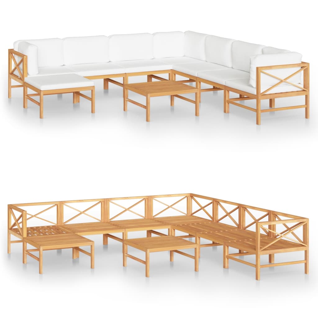 Set de muebles de jardín 9 pzas madera de teca y cojines crema vidaXL