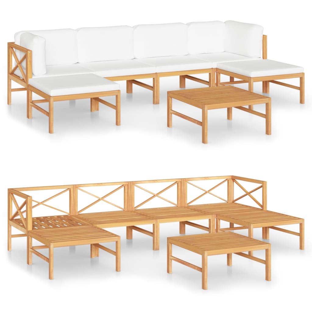 Set de muebles de jardín 7 pzas madera de teca y cojines crema vidaXL