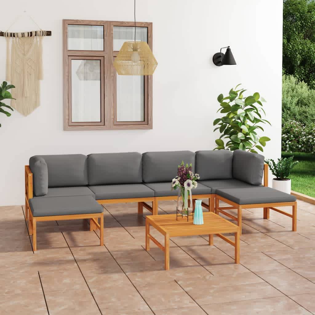 Vetonek Set de muebles de jardín 7 pzas madera de teca y cojines gris